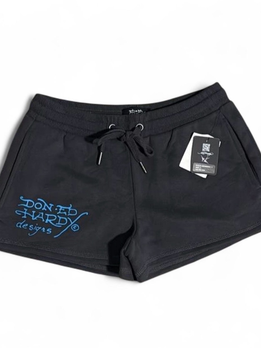 Ed Hardy Black Women's Logo Athletic Shorts with Blue Script